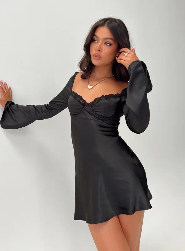Moniz Long Sleeve Mini Dress Black sold by Princess Polly