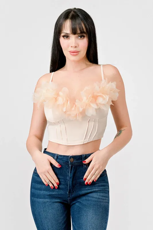 LUXE FLOWER CORSAGE FRONT SATIN BUSTIER CAMI TOP sold by privy