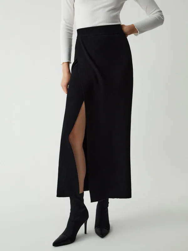 High Waist Knit Slit Maxi Skirt sold by COMMENSE