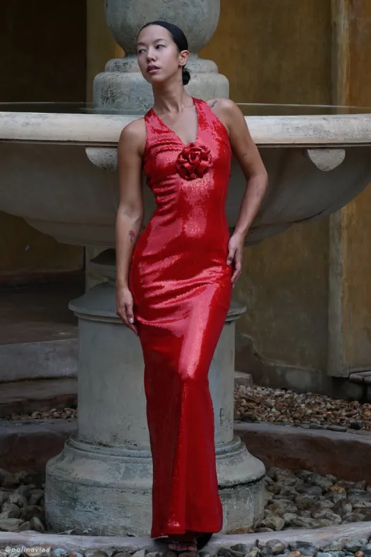 Eliza Rose Sequin Maxi Dress - Red sold by Meshki