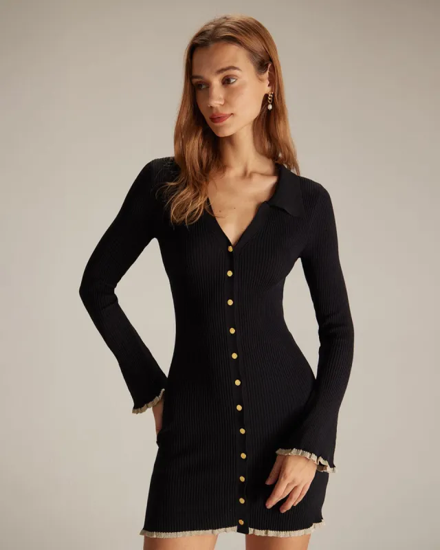 The Black V Neck Contrast Trim Knit Mini Dress sold by rihoas