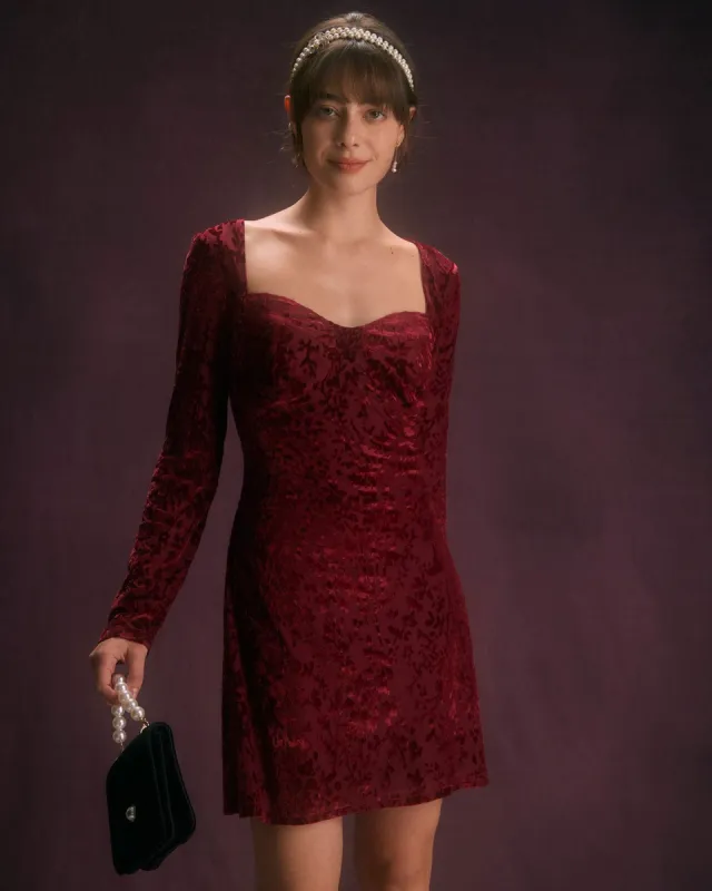 The Wine Red Floral Cutout Back Mini Dress sold by rihoas