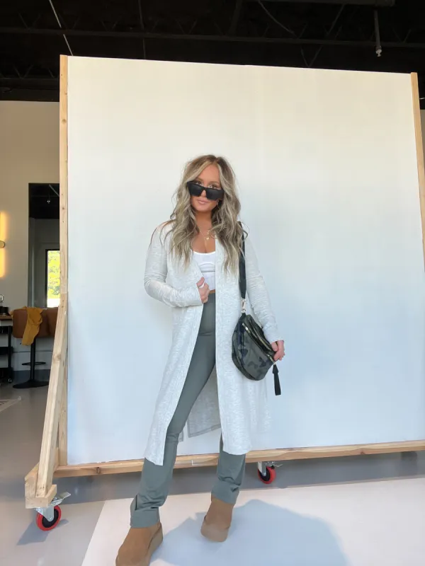 Lifestyle Long Slit Cardigan Light Grey sold by Chic by Ally B