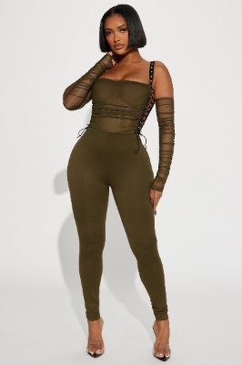 Never Blend In Mesh Jumpsuit - Olive sold by Fashion Nova