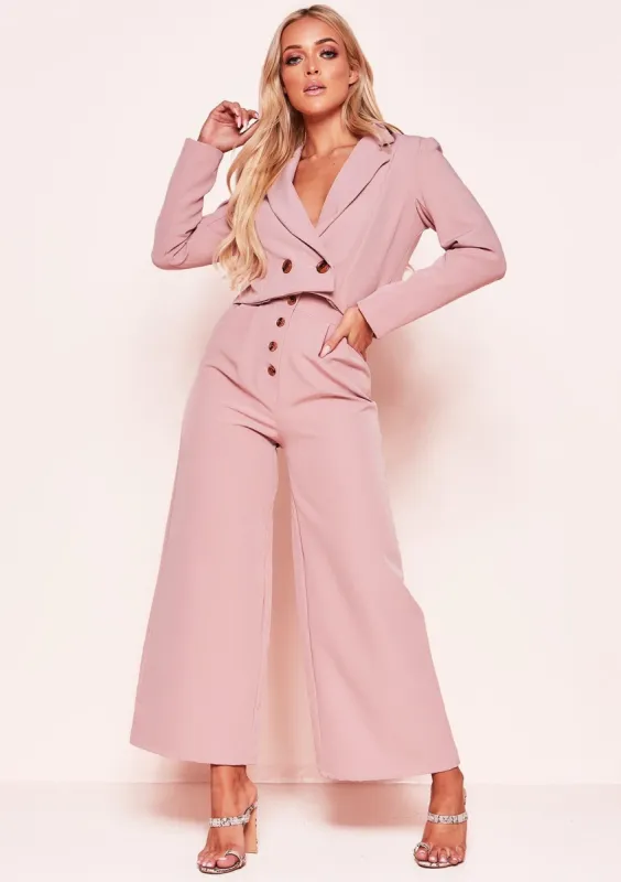 Meri Pink Button Wide Leg Culottes sold by Missy Empire