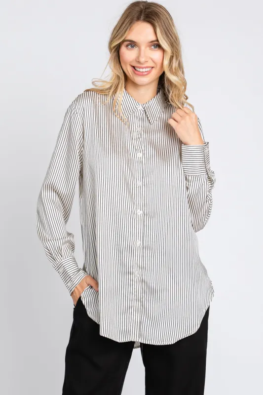 Grey Striped Button Up Long Sleeve Top sold by Pinkblush