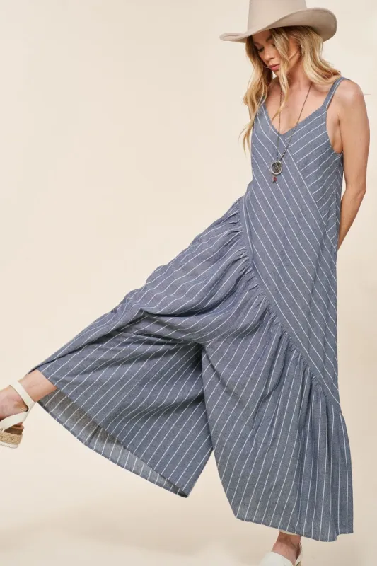 Denim Relaxed Wide-Leg Jumpsuit sold by Pinkblush