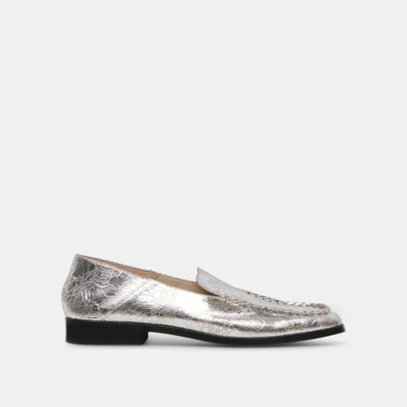 BENY WIDE FLATS SILVER DISTRESSED LEATHER sold by Dolce Vita