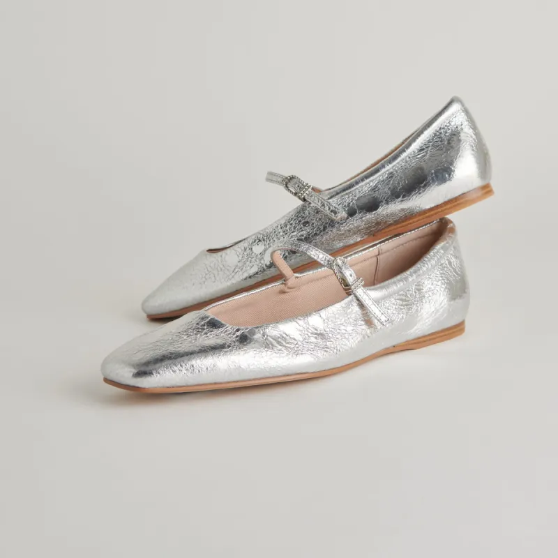 REYES BALLET FLATS SILVER DISTRESSED LEATHER sold by Dolce Vita