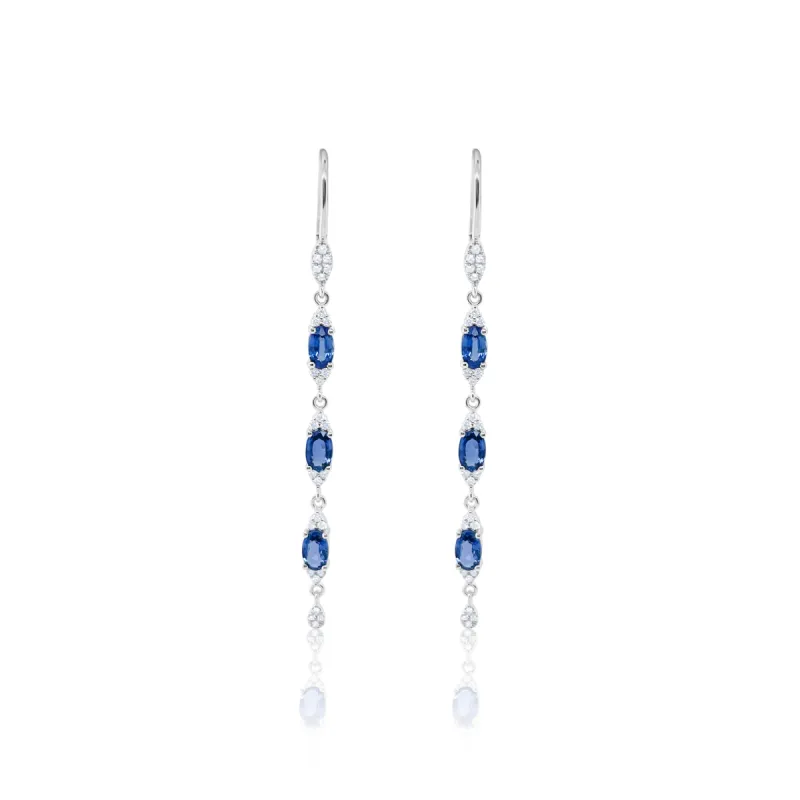 Drop Diamond and Blue Sapphire Earrings sold by Meira T