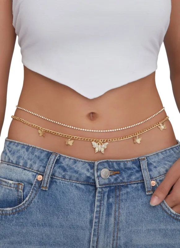 Butterfly Charm Layered Belly Chain sold by Rainbow