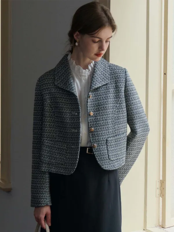 Sophia Simple Lapel Tweed Grey Jacket sold by Simple Retro