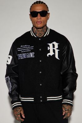 Spring Game Varsity Jacket - Black sold by Fashion Nova