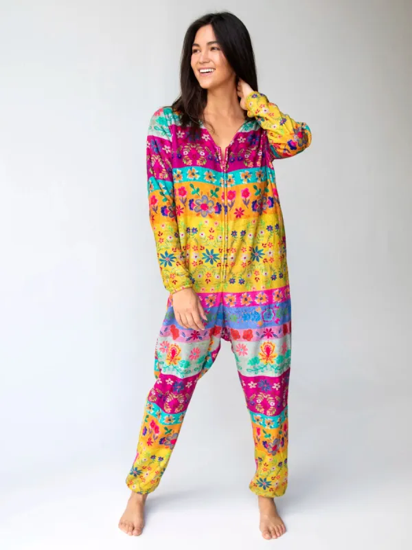 Fleece Onesie Pajamas - Magenta Floral Border sold by NATURAL LIFE