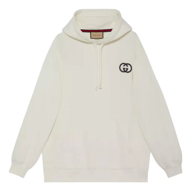 (WMNS) GUCCI Cotton jersey hooded sweatshirt with Interlocking G embroidered patch 'Off white' 753595-XJFV9-9088 sold by KicksCrew