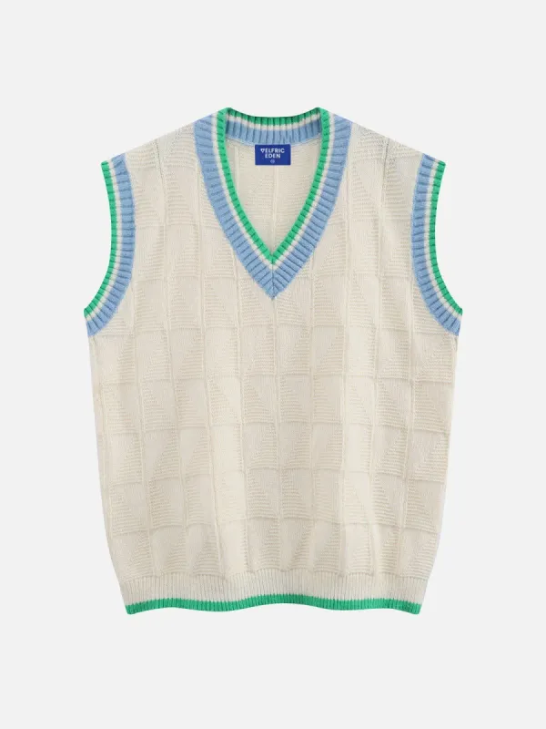 Aelfric Eden Checkered Jacquard V-Neck Sweater Vest sold by Aelfric Eden