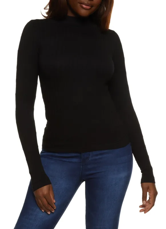 Mock Neck Ribbed Knit Top sold by Rainbow