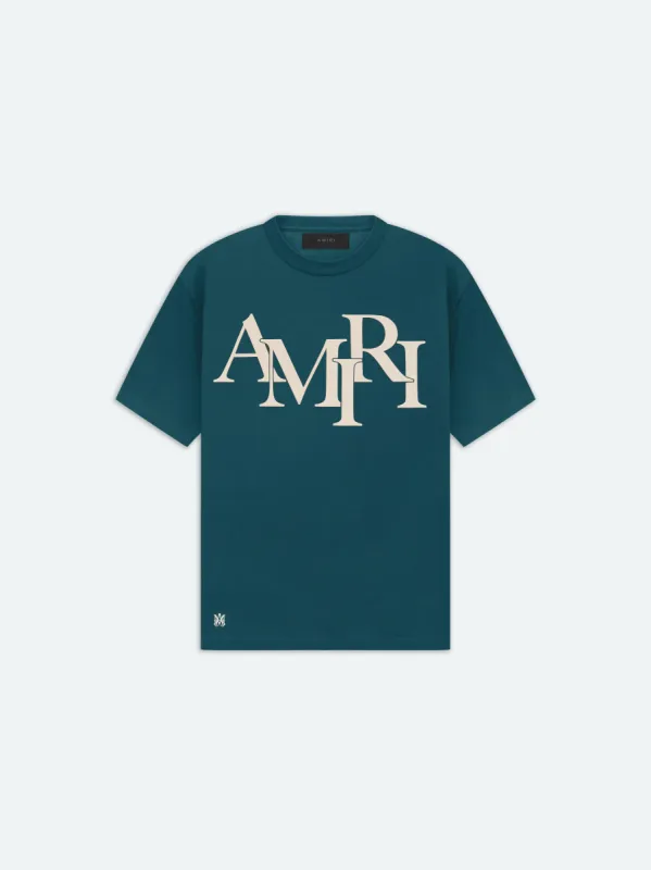 AMIRI STAGGERED LOGO TEE - Rain Forest | Parallel