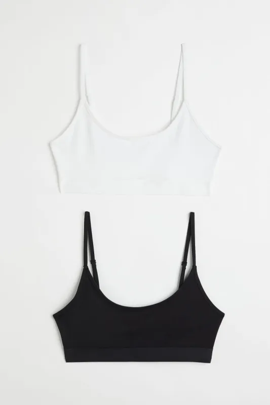 H&M - 2-pack non-padded cotton bra tops - Black sold by H&M