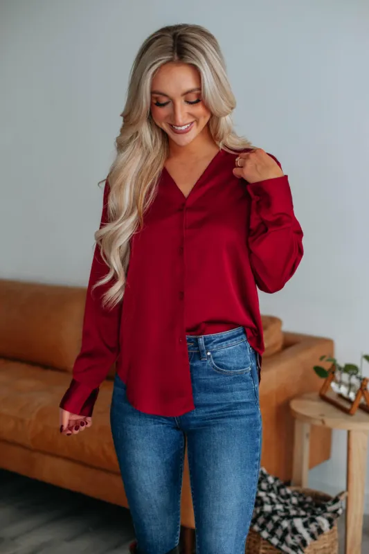 Quinn Silk Blouse - Wine sold by Wild Oak Boutique