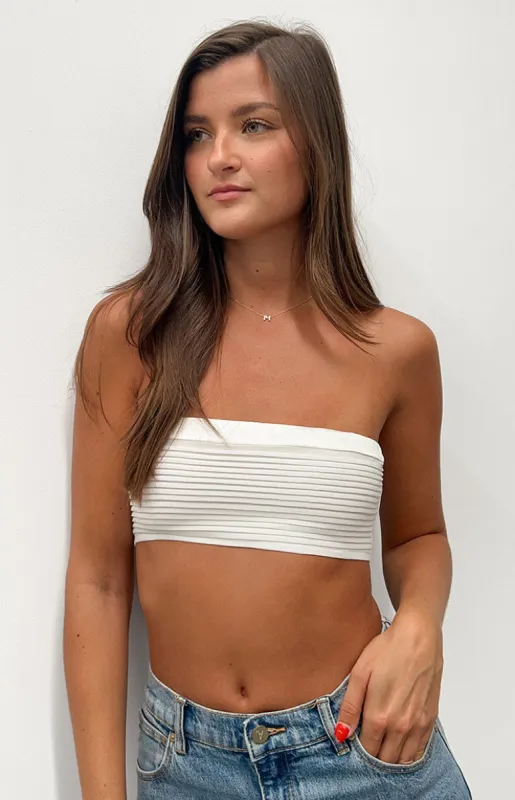 Kylen White Strapless Bandeau Crop sold by Beginning Boutique