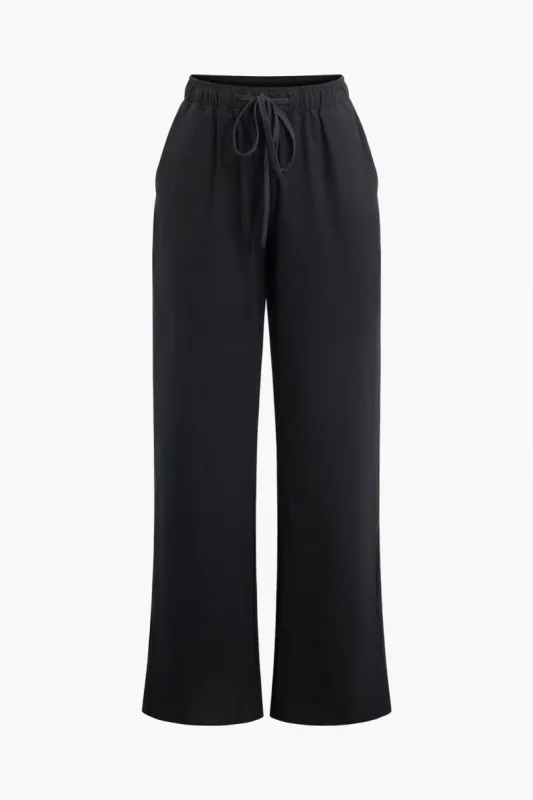 Drawstring High Waist Straight Leg Pants sold by Micas