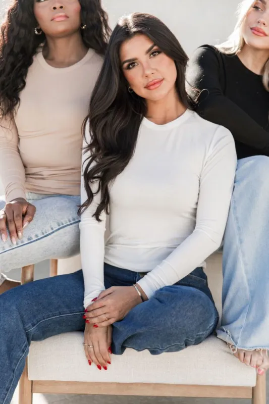 Make Your Choice Ivory Ribbed Long Sleeve Tee FINAL SALE sold by Pink Lily