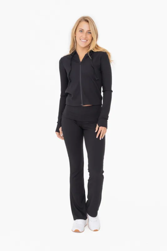 Black Ribbed Foldover Flared Pants sold by Pinkblush