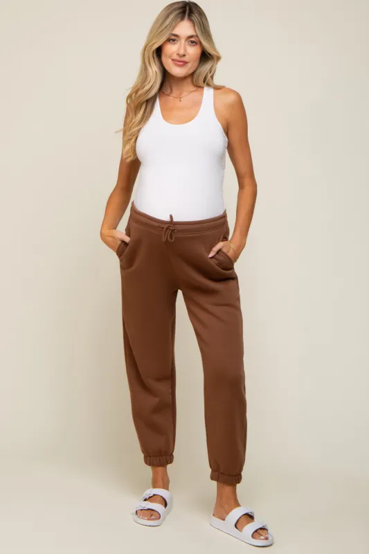 Brown Basic Fleece Maternity Sweatpants sold by Pinkblush
