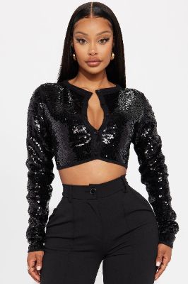 Angelic Feel Sequin Cardigan - Black sold by Fashion Nova