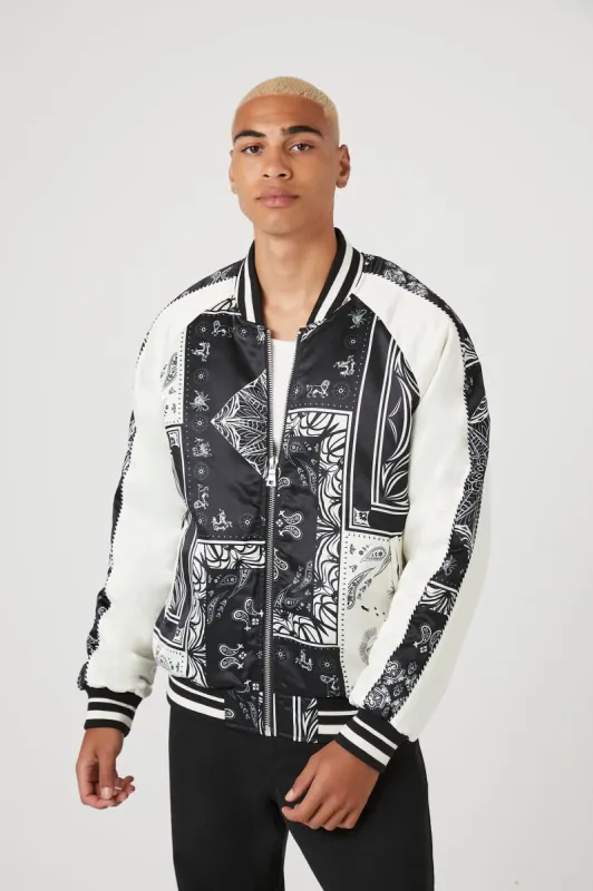 Satin Paisley Colourblock Bomber Jacket sold by Urban Planet