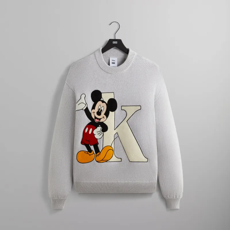 Disney | Kith for Mickey & Friends Mickey K Crewneck Sweater - Light Heather Grey sold by Kith