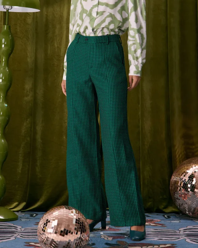 rihoas The Green Houndstooth Wide Leg Pants | Parallel