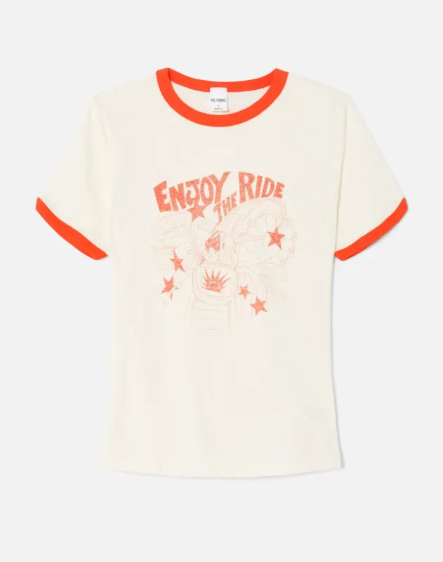 Ringer Tee "Enjoy The Ride" - Vintage Ivory With Scarlet sold by Re/Done