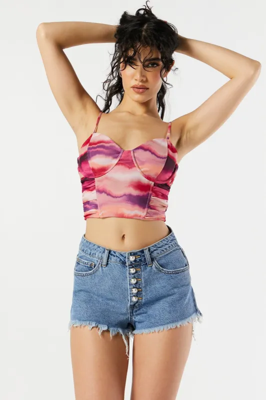 Printed Ruched Mesh Bustier Top sold by Urban Planet