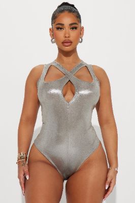 So Icy Metallic Bodysuit - Taupe sold by Fashion Nova