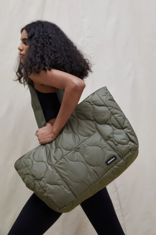 Quilted Nylon Tote Bag - Olive Green sold by Adanola
