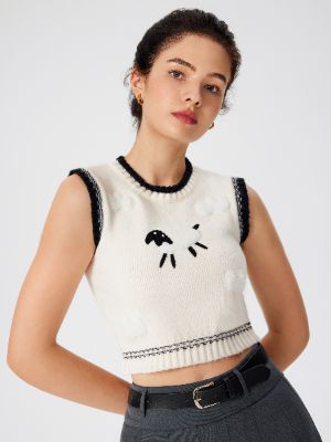 Knit Round Neckline Sheep Graphic Contrasting Binding Vest sold by Cider