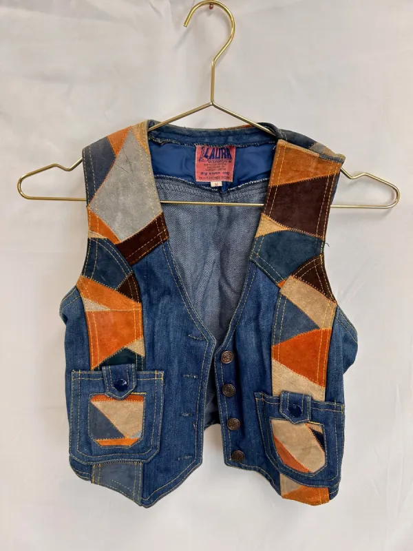 VINTAGE:Laura Accessories Inc. Patchwork Denim & Suede Vest