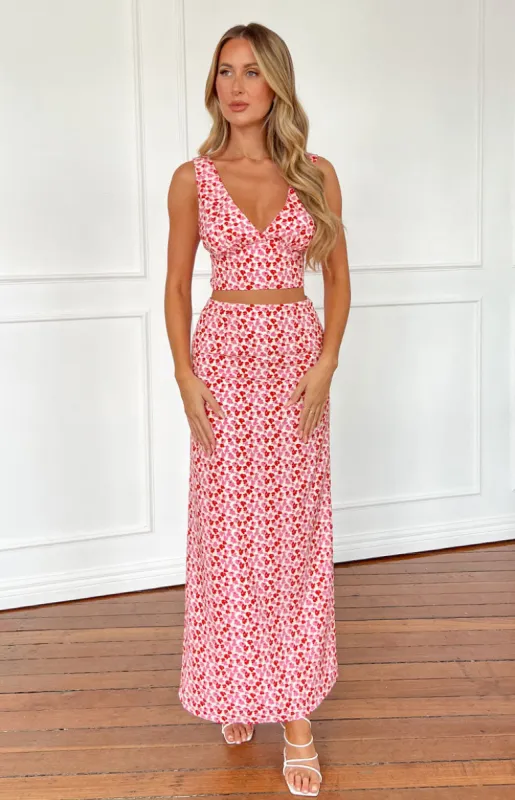 Dahlia Pink And Red Speckled Maxi Skirt sold by Beginning Boutique