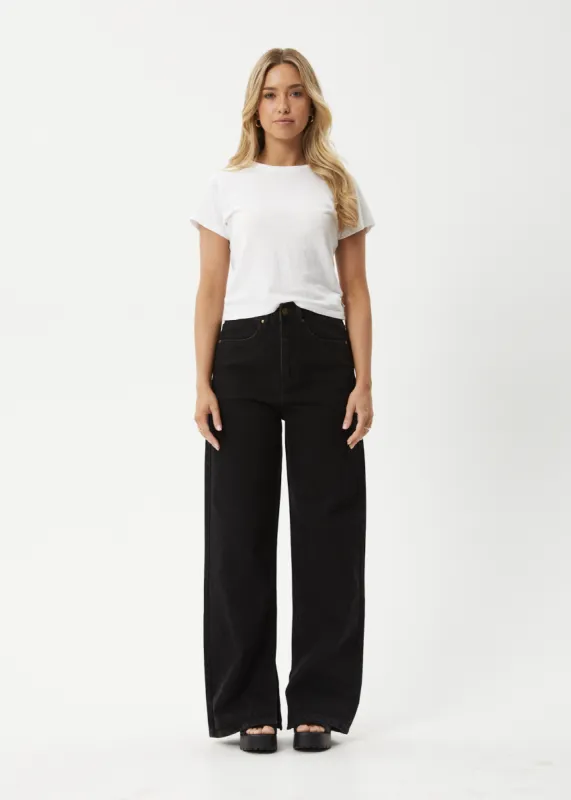 AFENDS Womens Bella - Denim Wide Leg Baggy Jean - Washed Black sold by Afends