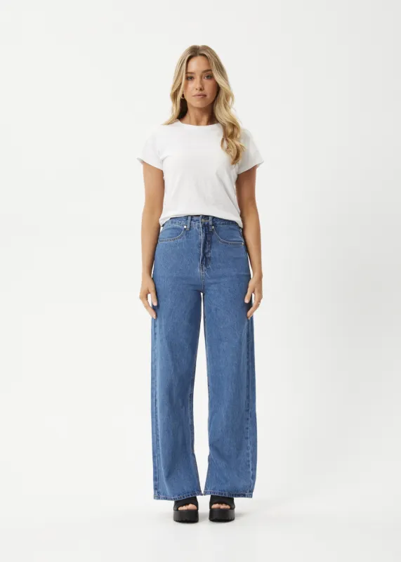 AFENDS Womens Bella - Denim Wide Leg Baggy Jean - Worn Blue sold by Afends