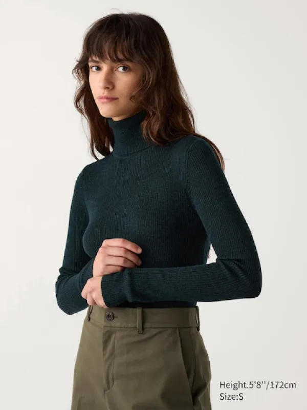 Uniqlo - Merino Ribbed Turtleneck Jumper - Navy sold by Uniqlo