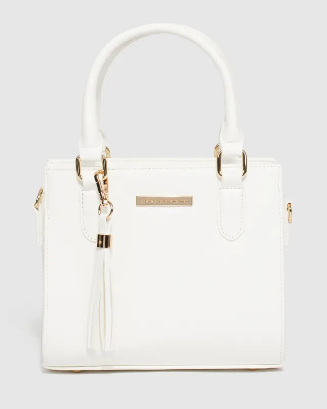 White Sia Mini Tassel Tote Bag sold by Collete Hayman