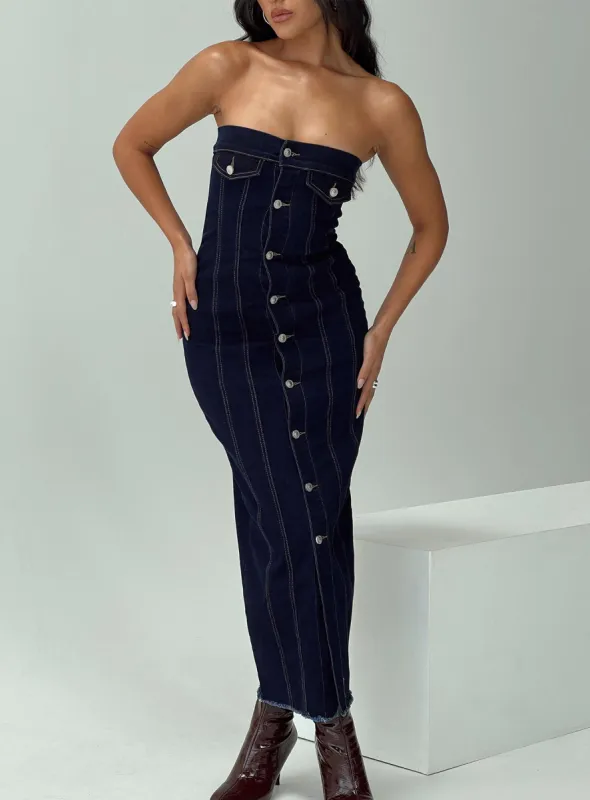 Marza Denim Strapless Maxi Dress Indigo sold by Princess Polly