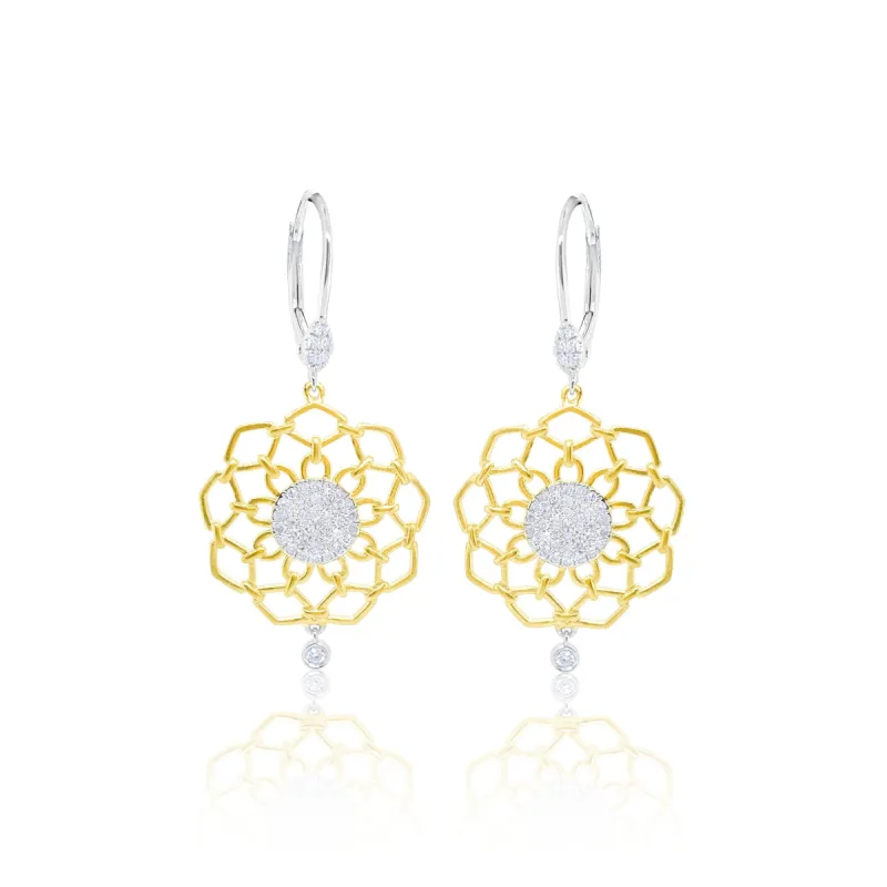 Two Tone Diamond Flower Earrings sold by Meira T