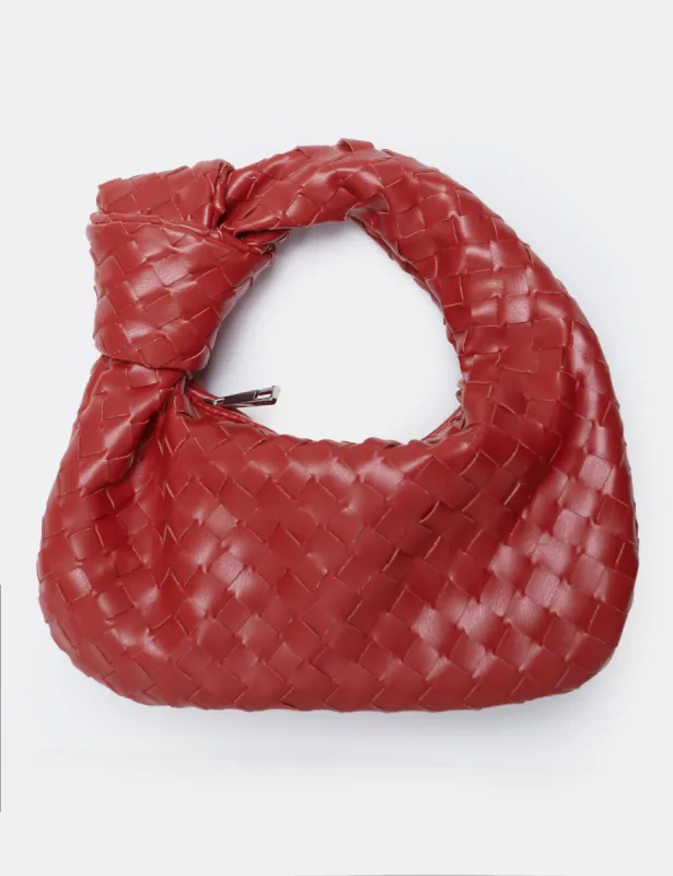 The Blame Red Woven Pu Knot Detail Mini Pu Bag sold by Public Desire