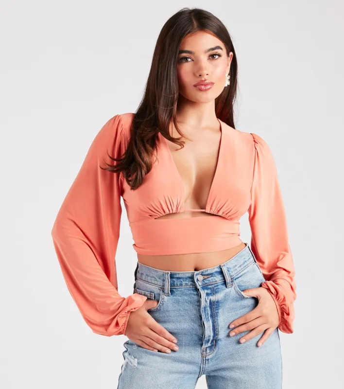 CLEARANCE - Blown Away Plunge Tie-Back Crop Top sold by Windsor