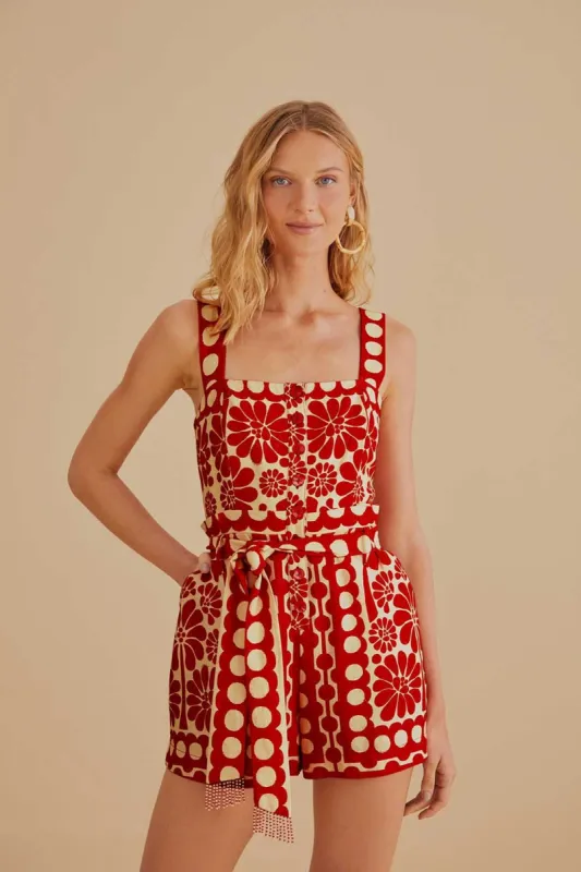 Red Palermo Sleeveless Romper sold by FARM Rio