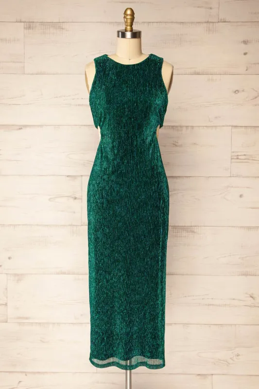 Pezenas Green | Midi Dress w/ Metallic Threads sold by Boutique 1861
